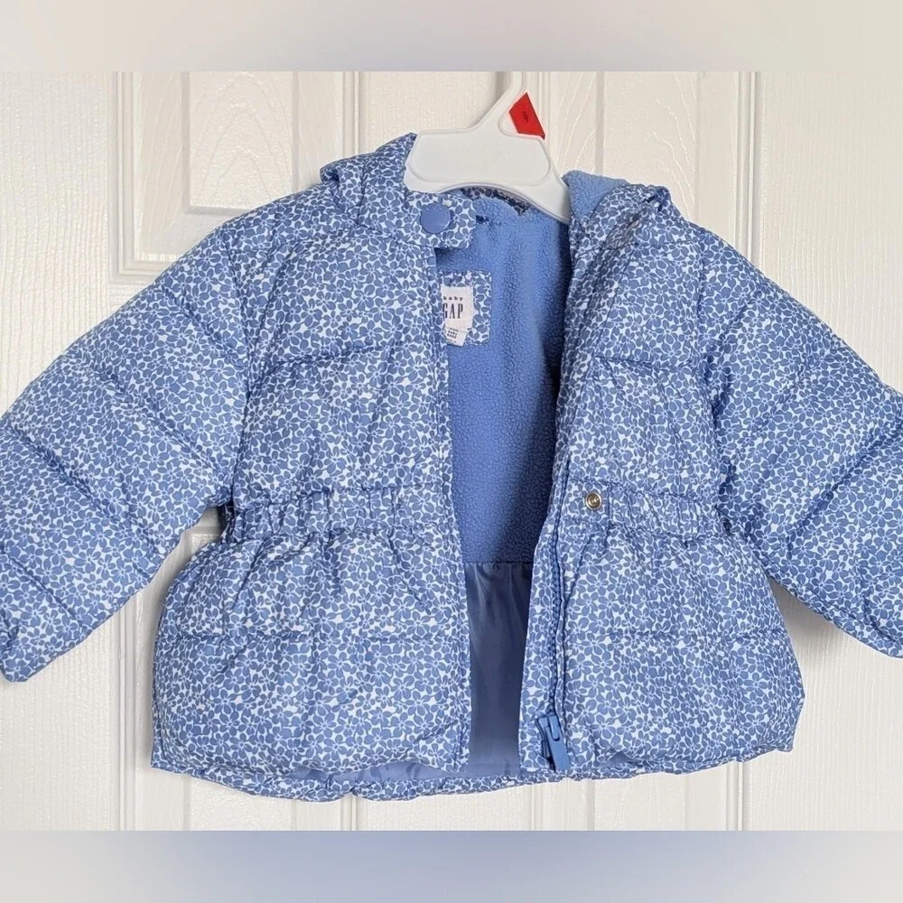 Baby GAP (12-18 Months) Blue & White Hooded Puffer Jacket